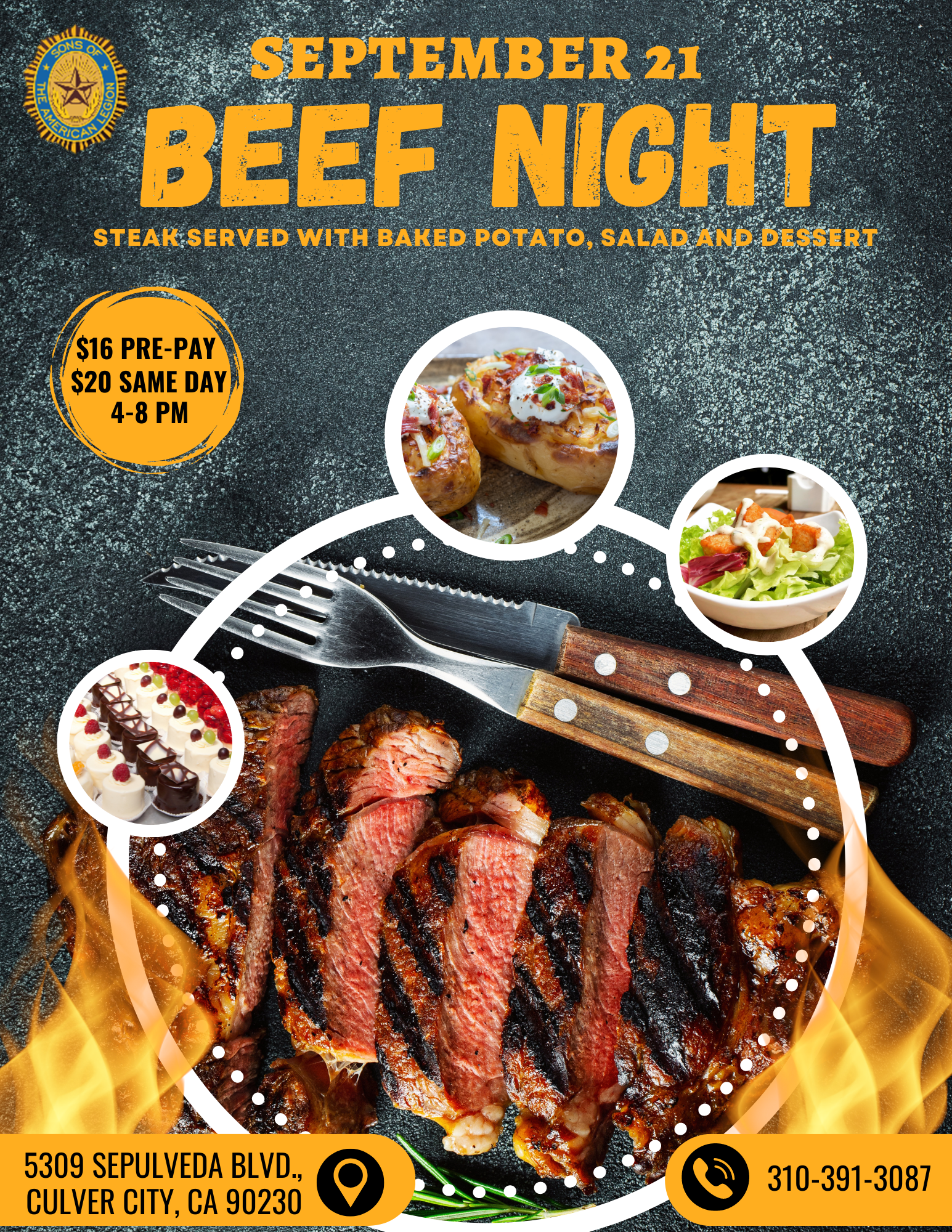 Beef Steak Dinner September 21, 4:00 p.m. to 8:00 p.m.